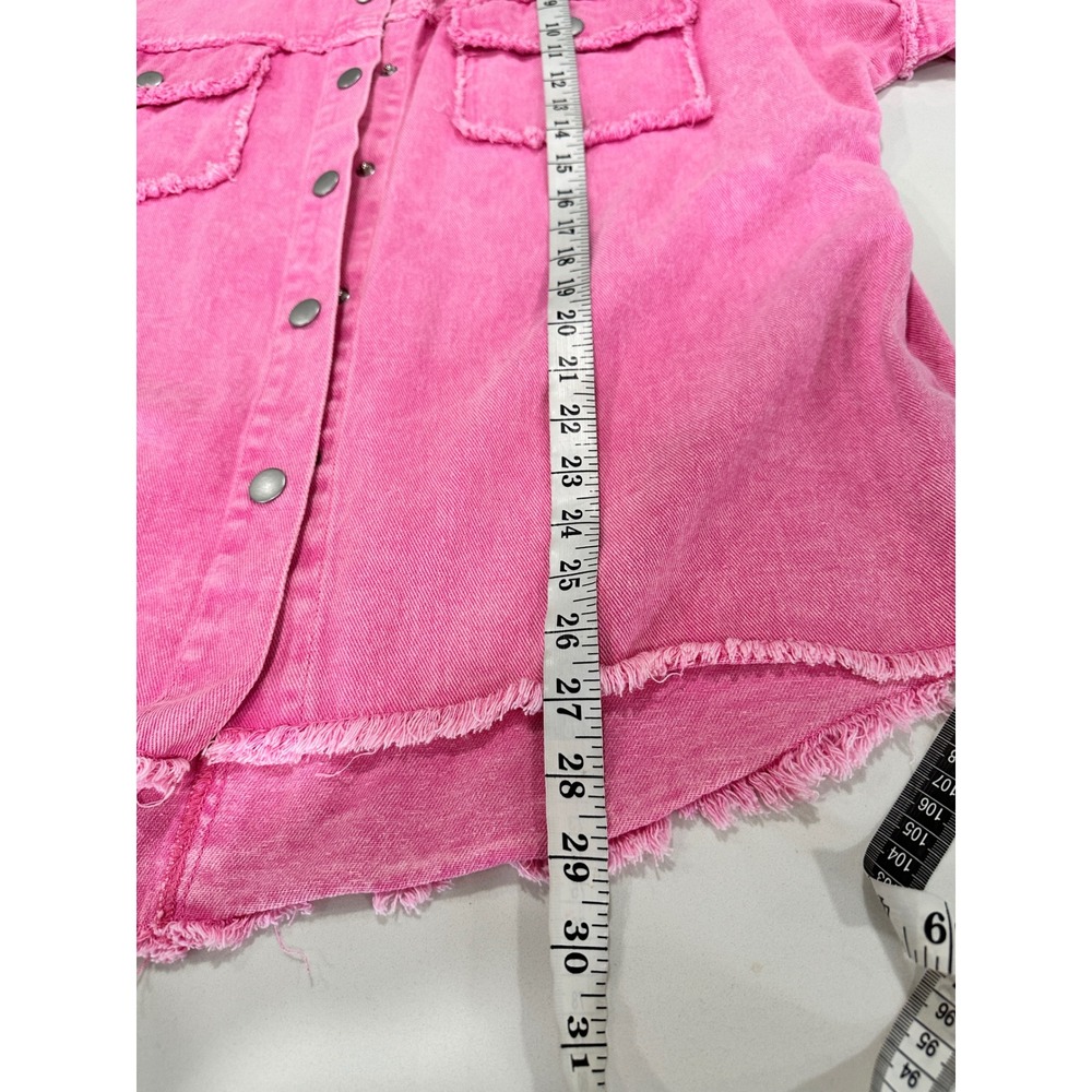 143 Story by Line Up Pink Rock & Roll Sequin Distressed Denim Shirt Jacket M View 6